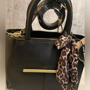 Steve Madden Bjuno Women’s Black Handbag Purse with Removable Leopard Scarf NWT